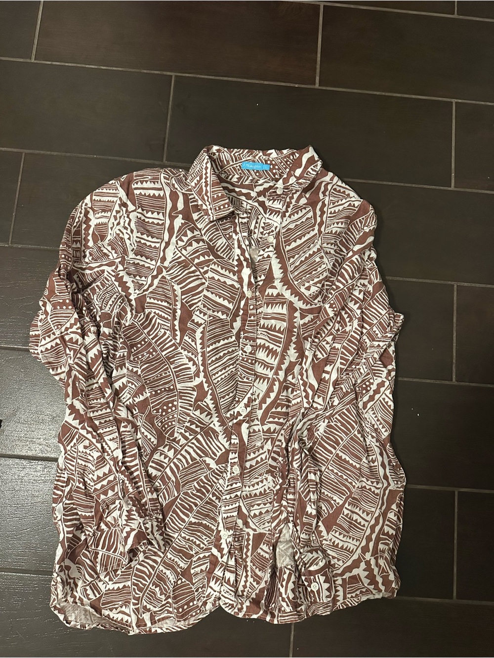 Woman’s Brown & White Patterned Button-Down Shirt